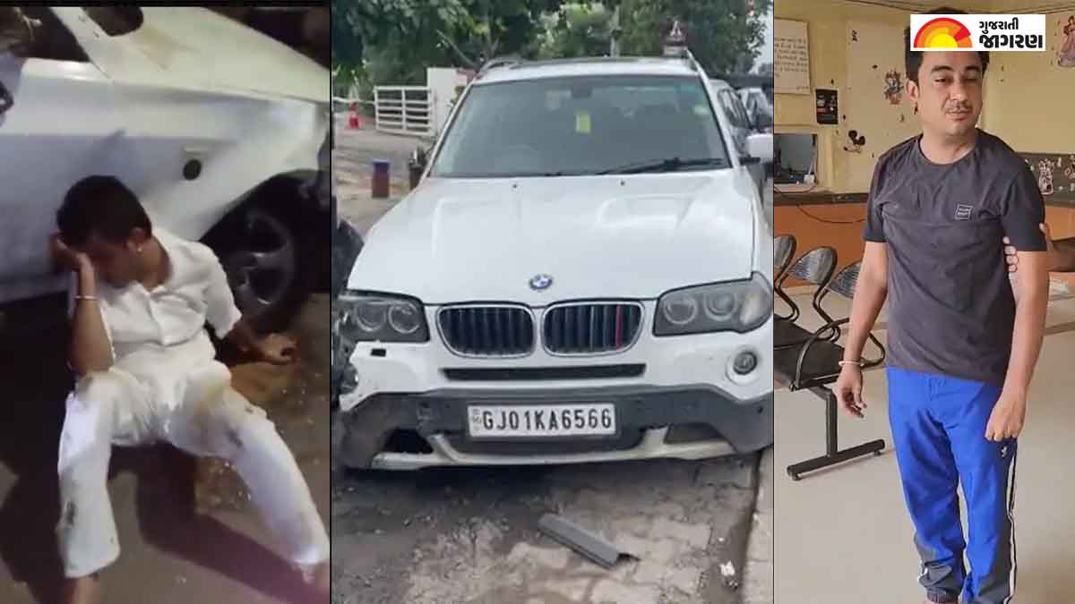 BMW Accident Ahmedabad: અમદાવાદમાં ચિક્કાર દારૂ પીને યુવક બીએમડબલ્યુ લઇને નીકળ્યો, માણેકબાગ પાસે કાર અથડાતા પોલીસે ધરપકડ કરી