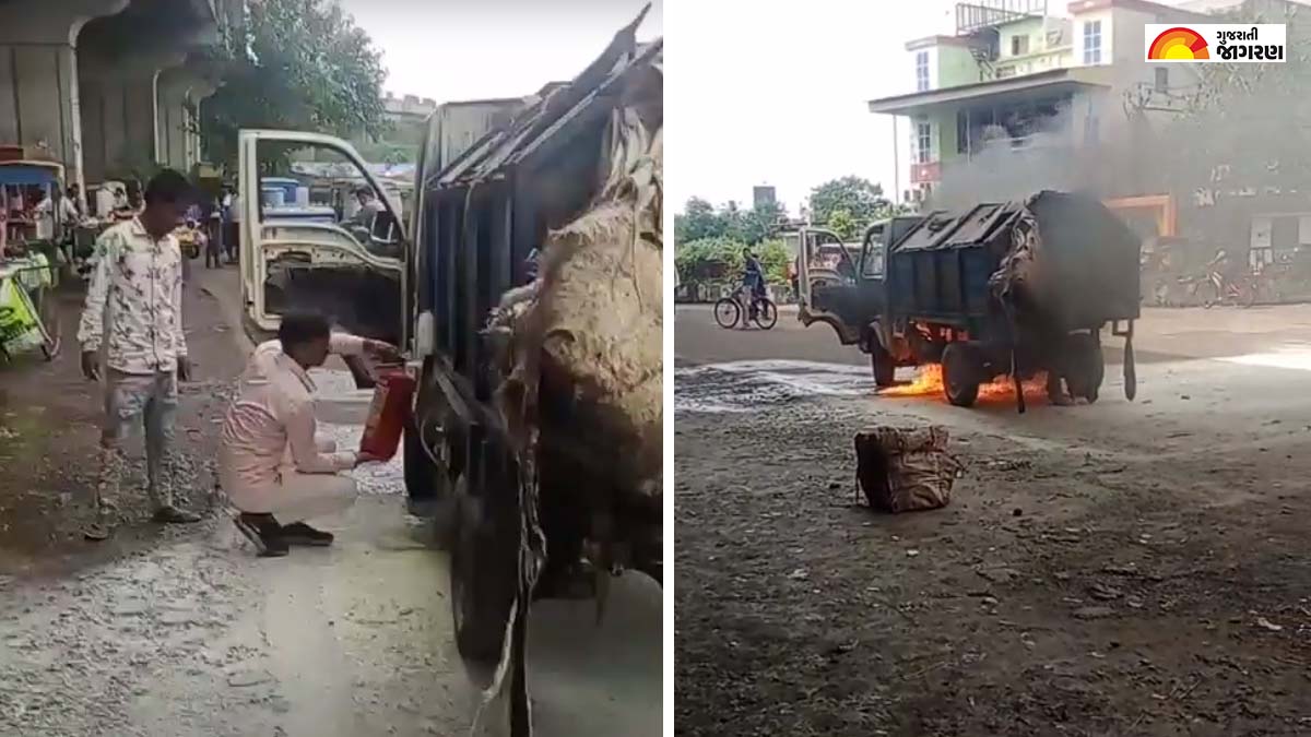 Surat Garbage Surat: બેટરીમાં શોર્ટ સર્કીટ થતાં ગાર્બેજ કલેક્શનના ટેમ્પામાં આગ લાગતા ...