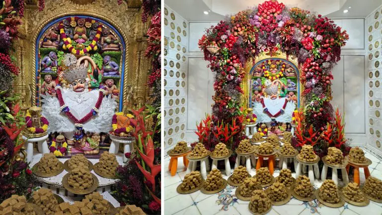 on-the-occasion-of-poonam-the-divine-decoration-of-fruits-and-flowers-to-shree-kashtabhanjandev-and-the-annakoot-of-sukhdi-and-the-divine-shodshopchar-worship-of-hanumanji-dada-398217