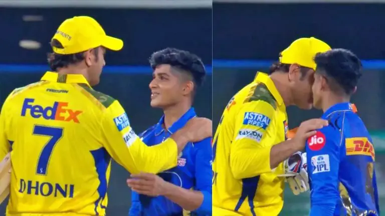 CSK vs MI: મેચ પછી વિગ્નેશ પુથુર ધોનીના શરણમાં પહોંચ્યો, માહીએ આ રીતે  પ્રોત્સાહન આપ્યું - Vignesh Puthur reaches out to meet MS Dhoni after IPL  2025 MI CSK match