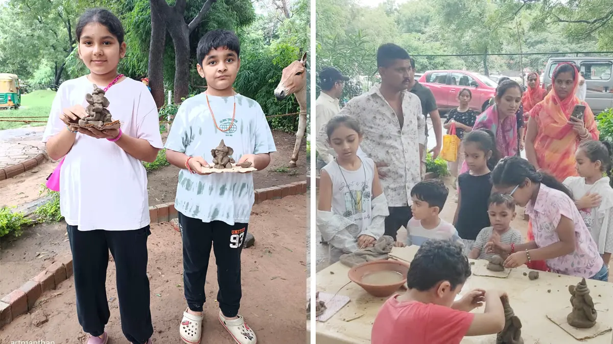 gandhinagar-100-children-crafted-eco-friendly-clay-ganesha-idols-at-indroda-nature-park-workshop-591551
