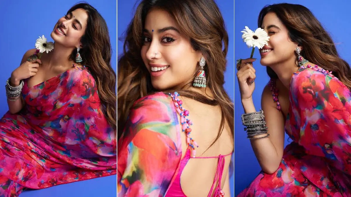 Janhvi Kapoor Photos: જાહ્નવી કપૂરનો મોનસૂન ફ્લોરલ સાડી લુક, રેટ્રો-ગ્લેમ સ્ટાઈલથી ફેન્સ થયા ઘાયલ