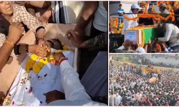 Banaskantha: ટ્રેનમાં હત્યા કરાયેલા જવાનની અંતિમયાત્રામાં મોટી સંખ્યામાં લોકો જોડાયા, ગાર્ડ ઓફ ઓનર સાથે અંતિમ સંસ્કાર કરાયા