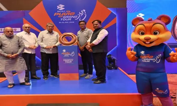 ahmedabad-joins-indias-cycling-moment-as-a-state-deputy-chief-minister-sanghvi-unveils-bajaj-pune-grand-tour-2026-trophy