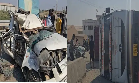 Morbi News: વળાંક લઈ રહેલા ટ્રક પરનું કન્ટેનર કાર પર પલટી જતા માઠા પ્રસંગે જઈ રહેલા દંપત્તિનું ઘટના સ્થળે મોત