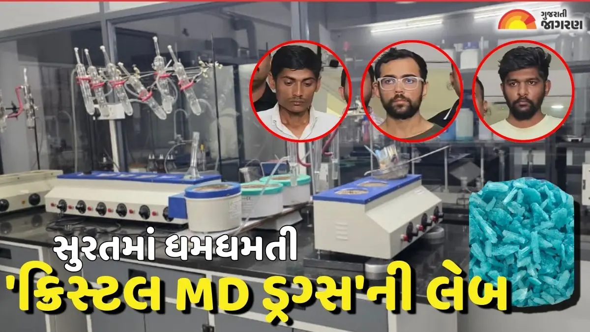 સુરતમાં ધમધમતી 'ક્રિસ્ટલ MD ડ્રગ્સ'ની લેબનો પર્દાફાશ, ત્રણ ઝડપાયા; માસ્ટરમાઈન્ડ લંડનમાં હોવાની માહિતી