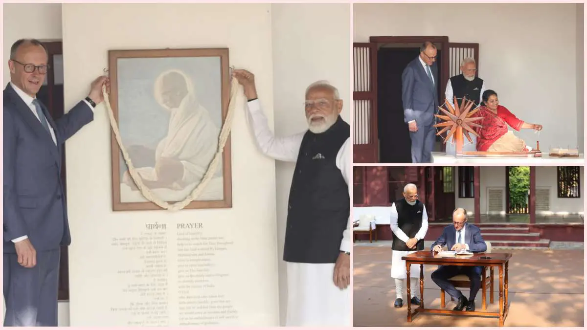 PM Modi in Ahmedabad: વડાપ્રધાન મોદી અને જર્મન ચાન્સેલર ફ્રેડરિક મેર્ઝે ગાંધી આશ્રમની લીધી મુલાકાત; રેંટિયો કાંતી બાપુને આપી શ્રદ્ધાંજલિ