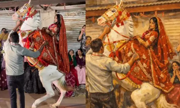 Bride Video Viral: યોદ્ધાની માફક પોતાના જ લગ્નમાં ઘોડા પર સવાર થઈને દુલ્હનની શાહી એન્ટ્રી, લોકો બોલ્યા- 'આ તો સાક્ષાત રાણી લક્ષ્મીબાઈ'