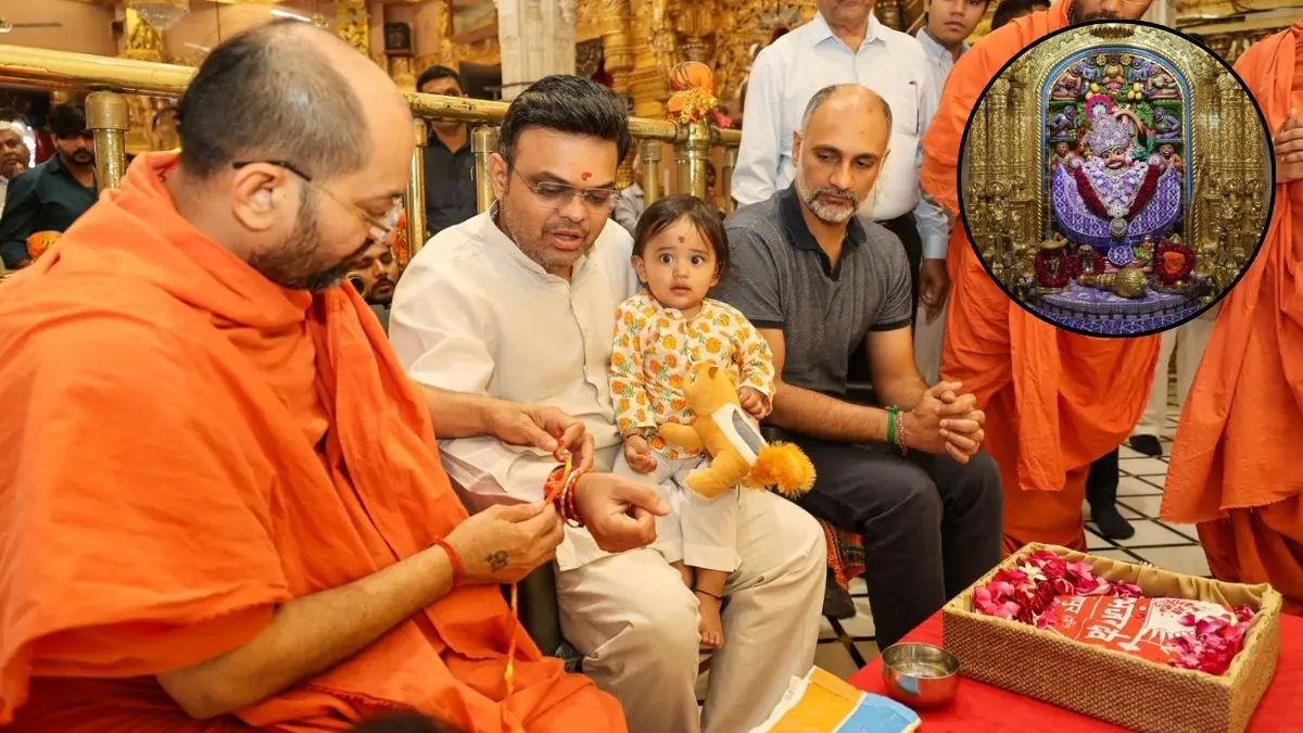 સાળંગપુરધામ: ICC ચેરમેન જય શાહે કષ્ટભંજનદેવના શરણે ટેકવ્યું શીશ; સુપુત્રની પેંડા અને સુખડીથી કરી તુલા