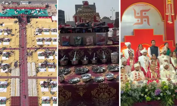 Surat News: વરાછામાં SRKના 'પ્યોર વિવાહ'માં 75 દીકરીઓએ પ્રભુતામાં પગલાં પાડ્યા: દરેક નવવધૂને રૂ.3 લાખથી વધુની ઘરવખરી ભેટ