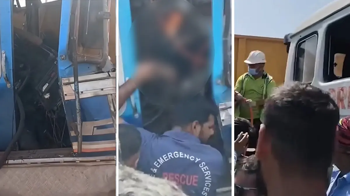 ભરૂચના દહેગામ નજીક દિલ્હી-મુંબઇ એક્સ્પ્રેસ હાઇવે પર અકસ્માત, ટ્રેલર સાથે ટક્કર બાદ કેબિનમાં ફસાયેલા ટેન્કરચાલકનું ભારે જહેમત બાદ રેસ્ક્યૂ