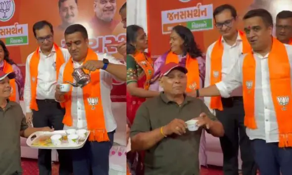 Ahmedabad: કાર્યકર્તાને ડે. CM હર્ષ સંઘવીએ પીરસી ચા, કહ્યું-"આ સંગઠન નહીં, પણ પરિવાર છે."