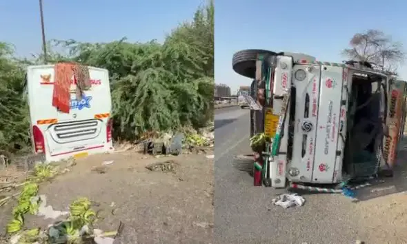 mehsana-rajasthan-highway-bus-and-truck-accident-near-moti-dau-village