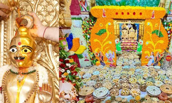 end-of-holy-adhik-month-in-vadtaldham-celebration-with-3000-kg-chhapan-bhog-and-kesar-abhishek