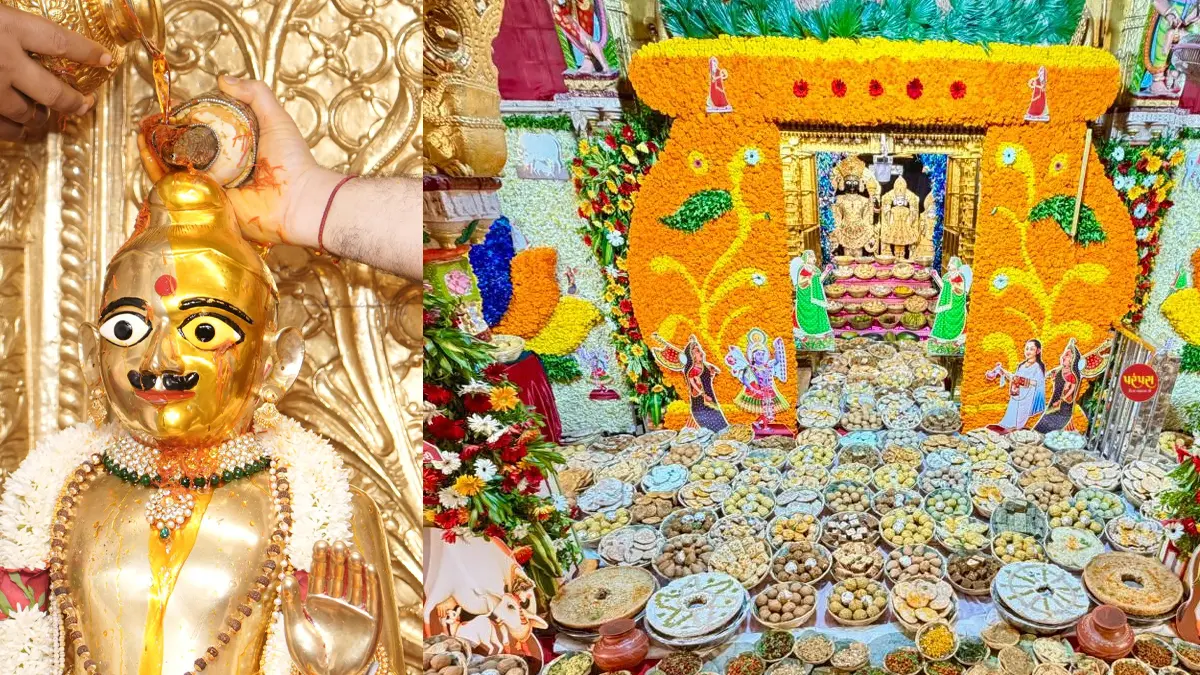 end-of-holy-adhik-month-in-vadtaldham-celebration-with-3000-kg-chhapan-bhog-and-kesar-abhishek