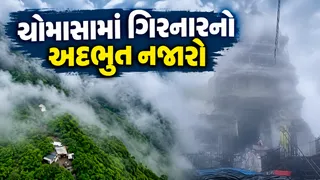 જૂનાગઢ:  ચોમાસામાં ગિરનાર બન્યો 'સ્વર્ગ', વાદળો વચ્ચે પ્રકૃતિનો નયનરમ્ય નજારો માણવા ઉમટ્યા સહેલાણીઓ