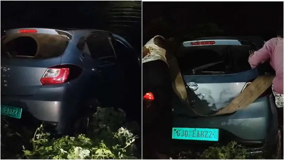 vadodara-ranoli-highway-accident-tata-ev-car-falls-into-water-ditch-3-people-saved