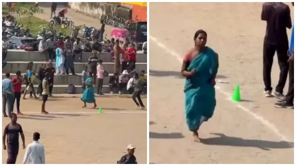 viral-video-ramgarh-home-guard-physical-test-woman-run-1600-meters-barefoot-in-saree