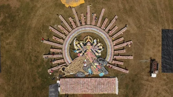 adani-cements-kaimur-durga-puja-15000-bags-form-divine-art