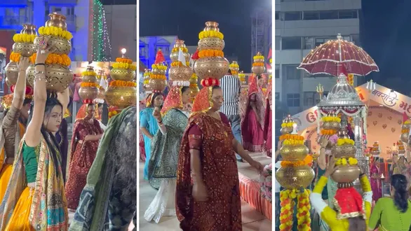 surat-navratri-2026-women-perform-traditional-garba-with-pots-on-their-heads-at-umiya-dham