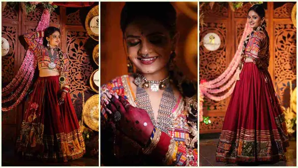gujarati-singer-riddhi-vyas-5th-norata-navratri-2026-outfit-and-jewelry