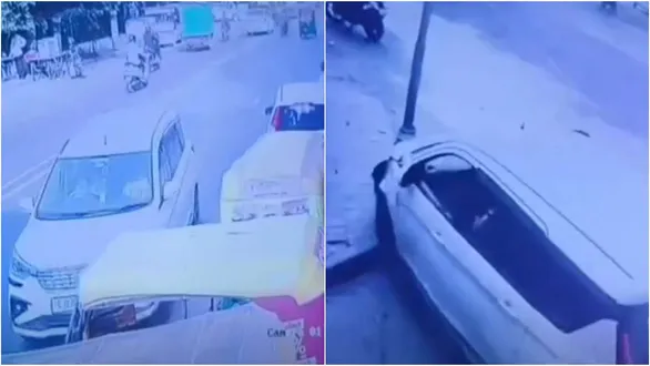 ahmedabad-shahibagh-car-tire-burst-accident-rickshaw-collision