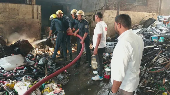 rajkot-news-3-workers-injured-as-fire-breaks-out-pressing-empty-hit-cans-in-scrap-yard